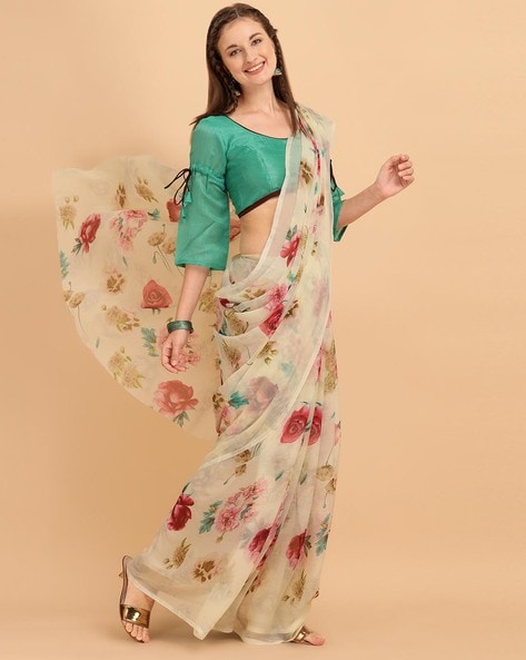 chiffon saree flower print