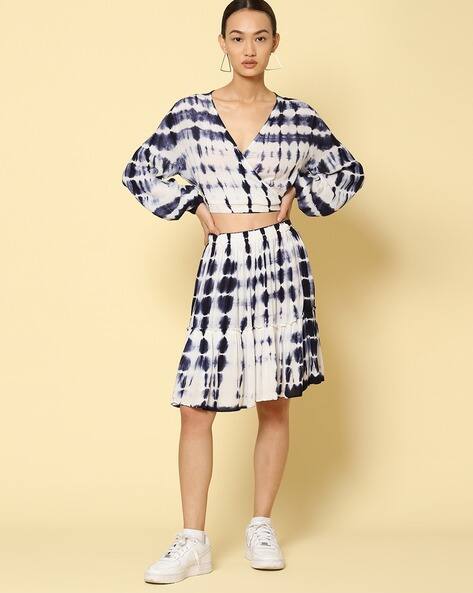 Tie Dye Print Crop Top with Flared Skirt Set