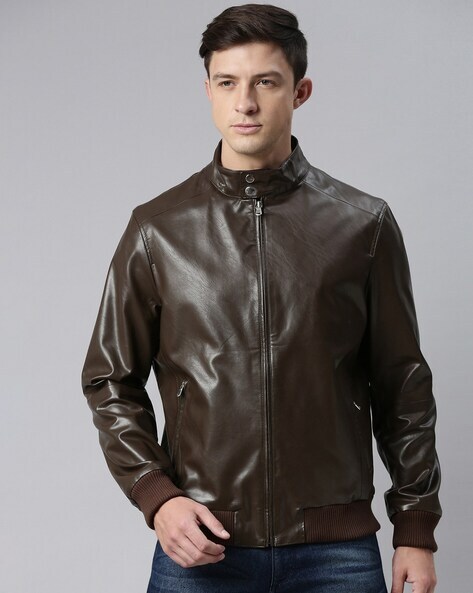 Ajio leather outlet jackets mens