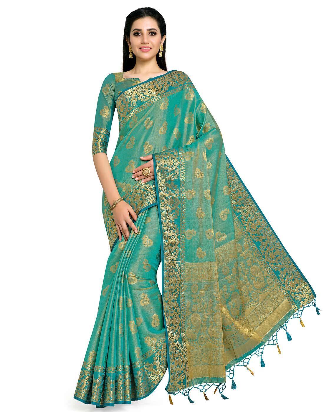 Navy Blue Banarasi Silk Jacquard Saree – ElegantFashionWear.in