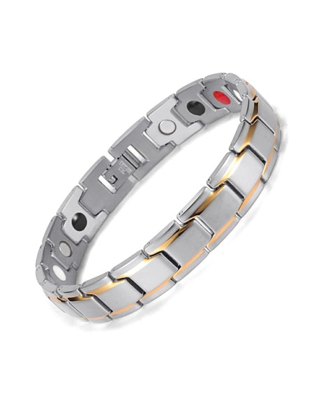 Glossy stainless steel oval bracelet in platinum finish 