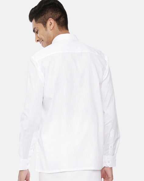 Uathayam Linen Basic Cotton Linen Formal White Shirt For Men