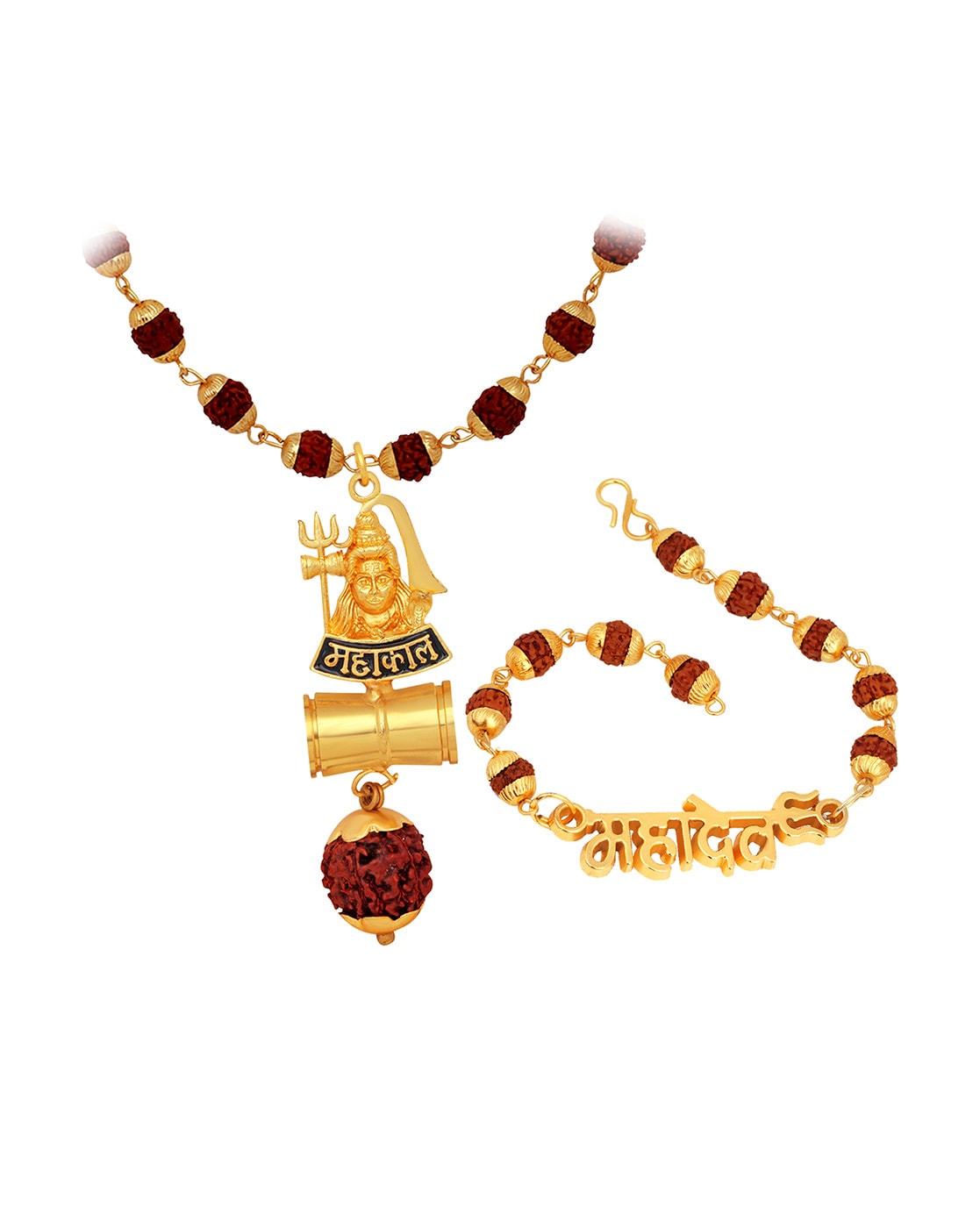 Gold Plated Stylish Adjustable Trishul Rudraksha OM Damroo Mahakal Shiva  Designer Oxidized Black Leather Men's And Boys Bracelet