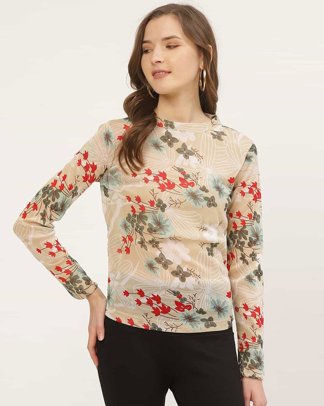Buy All About You Beige Floral Printed Top - Tops for Women 993785