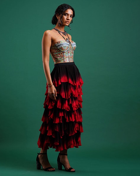 Black & Red Embroidered Corset Blouse Design by Nidhi Yasha at
