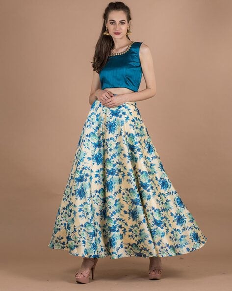 Buy Online Yellow  White Floral Printed Midi ALine Skirt at best price   Plussin