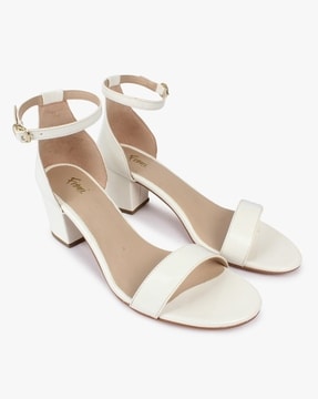 white satin chunky heel