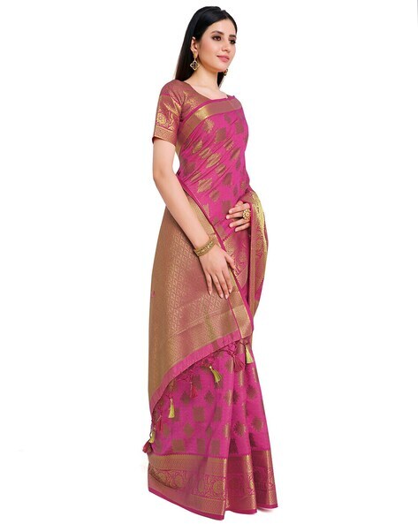 Pothys Women's Pink Art Raw Silk Saree With Blouse Piece (B8073_Pink) :  Amazon.in: Fashion