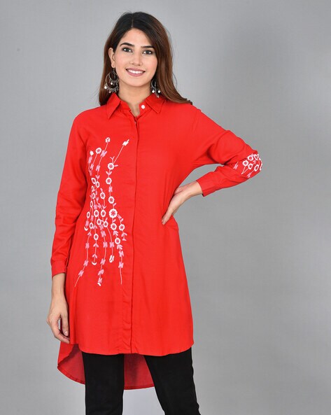 Red kurta design for girl sale