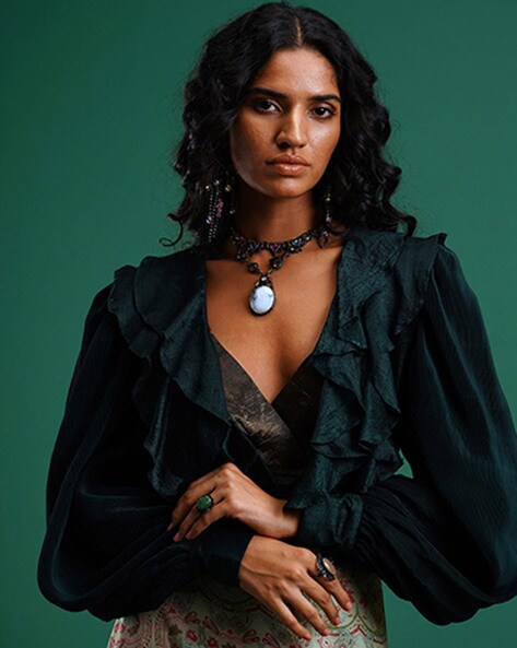 Buy Nidhi Yasha Embellished Corset Top, Black Color Women