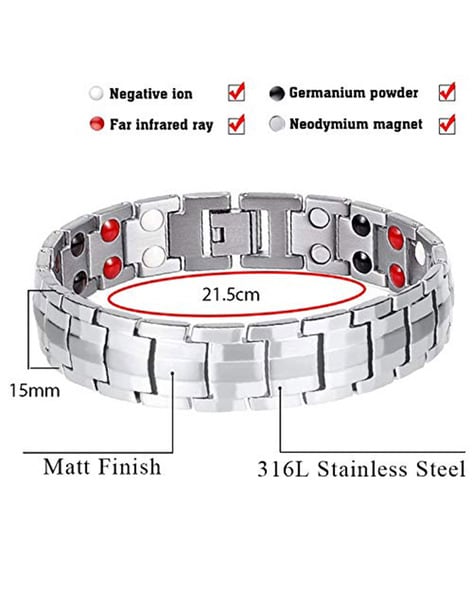 Wollet Jewelry Health Magnetic Stainless Steel Bracelets Couple Black  Plated Germanium Tourmaline Infrared Negative Ion Bracelet