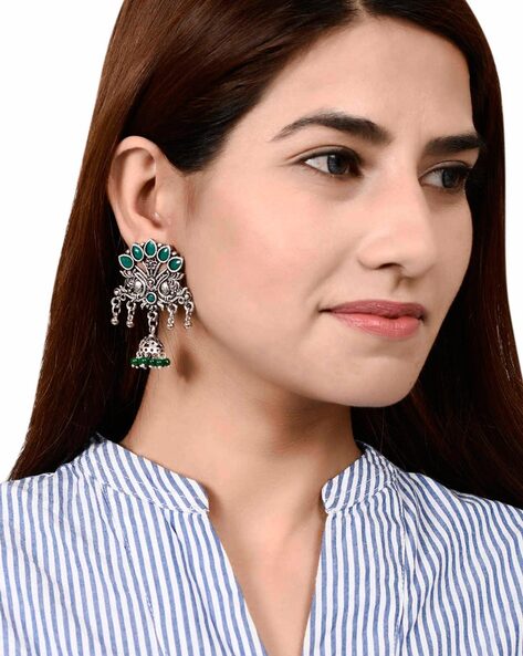 Buy SOHI Black Plated Designer Stone Stud Earrings for women and girls |  Cute Indo-western earrings in Red and Green Colour | light weight| Push  Closure | trendy earrings for women stylish