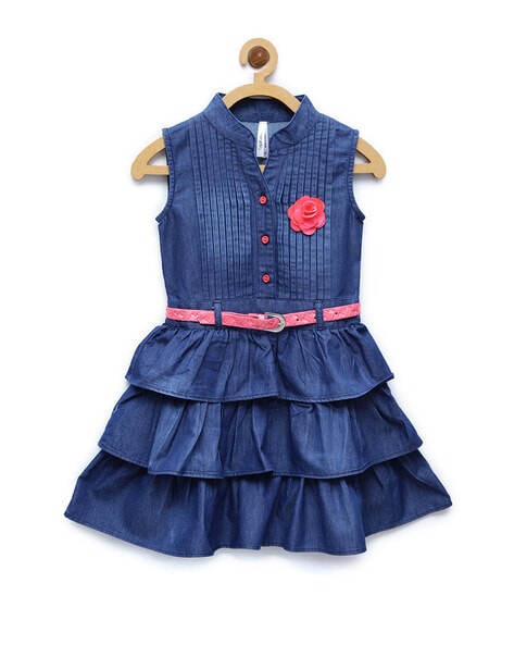 Cute Blue Kids Denim Frock Dress For Girls-daiichi.edu.vn
