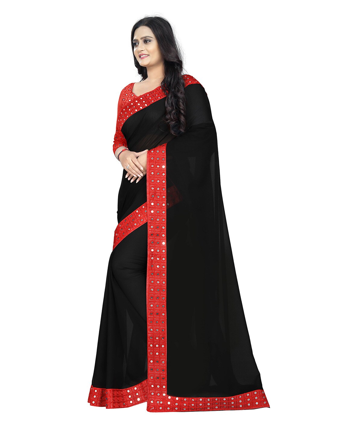Buy Red And Black Georgette Saree for Women Online from India's Luxury  Designers 2024