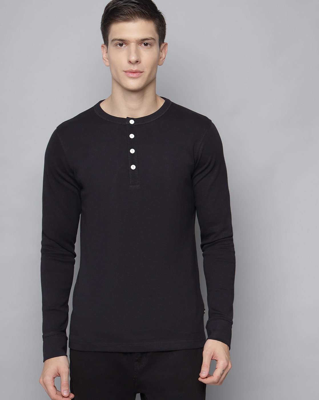 Buy Men's Super Combed Cotton Rich Solid Full Sleeve Henley T