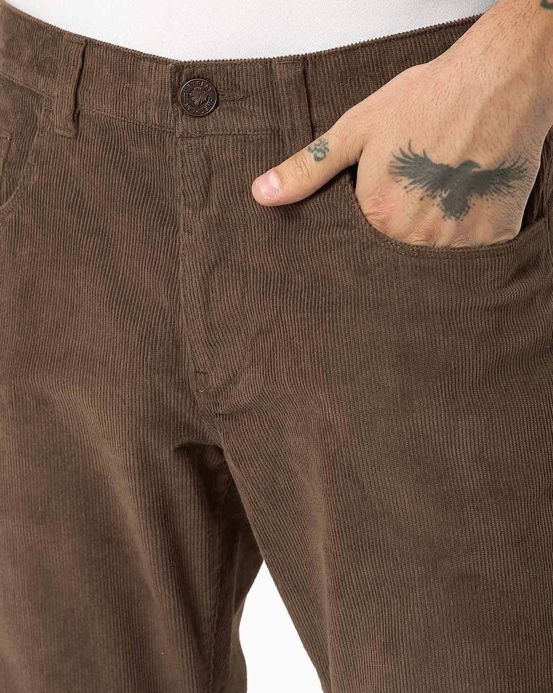 in365 Mens Slim Fit Solid Corduroy Trouser  Coffee