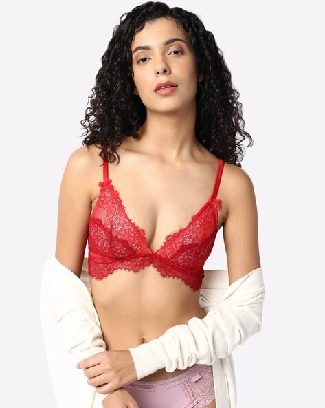 Red lace and micromesh balconette bra, Chantelle, Shop Unlined Bras & Bra  Tops For Women Online