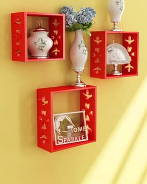 Set of 3 Wooden Cube Wall Shelves-image-48