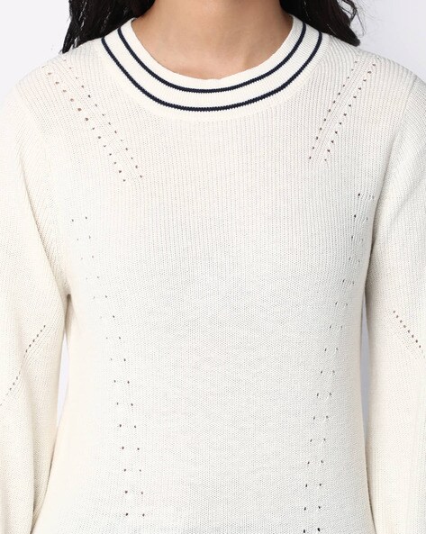 Slim Fit Crew-Neck Pullover with Contrast Tipping