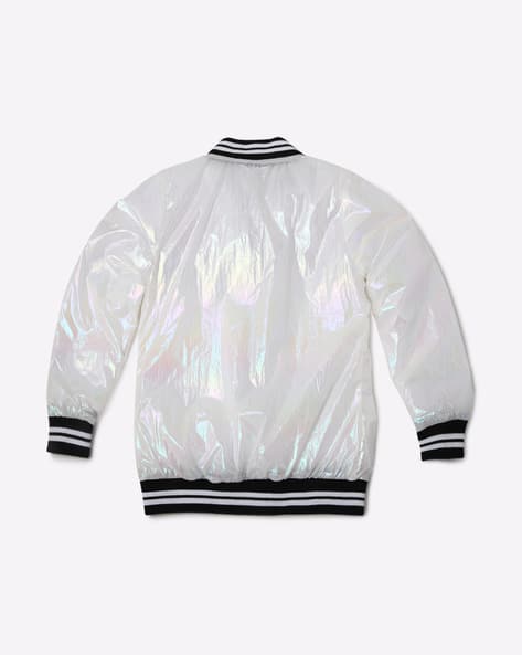 Front-Zip Glossy Jacket with Ribbed Hems view 3