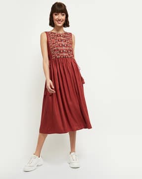 boat neck fit and flare dress