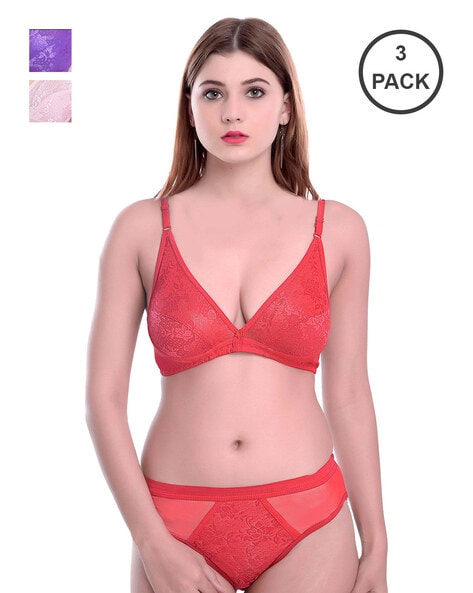  Women Bikini Red Net Panty Pack Of 3 / Women Bikini Red Net Panty