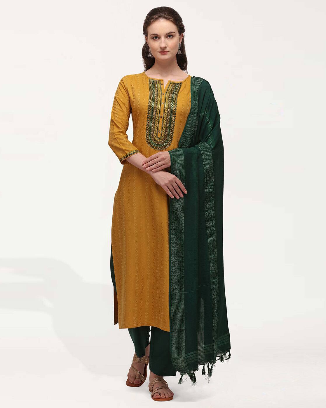 Buy Mustard \u0026 Green Kurta Suit Sets for 
