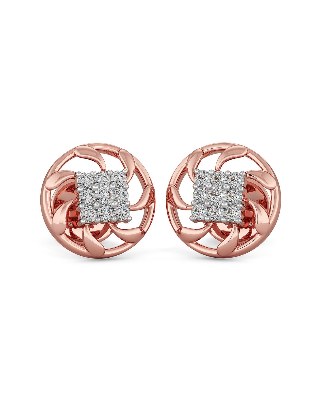 Exquisite Solitaire Diamond Stud Earrings in White and Rose Gold