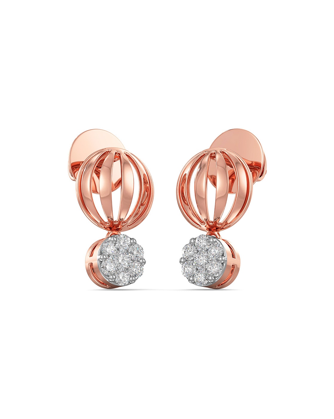 18K White And Rose Gold Fancy Rose Cut Diamond Drop Earrings