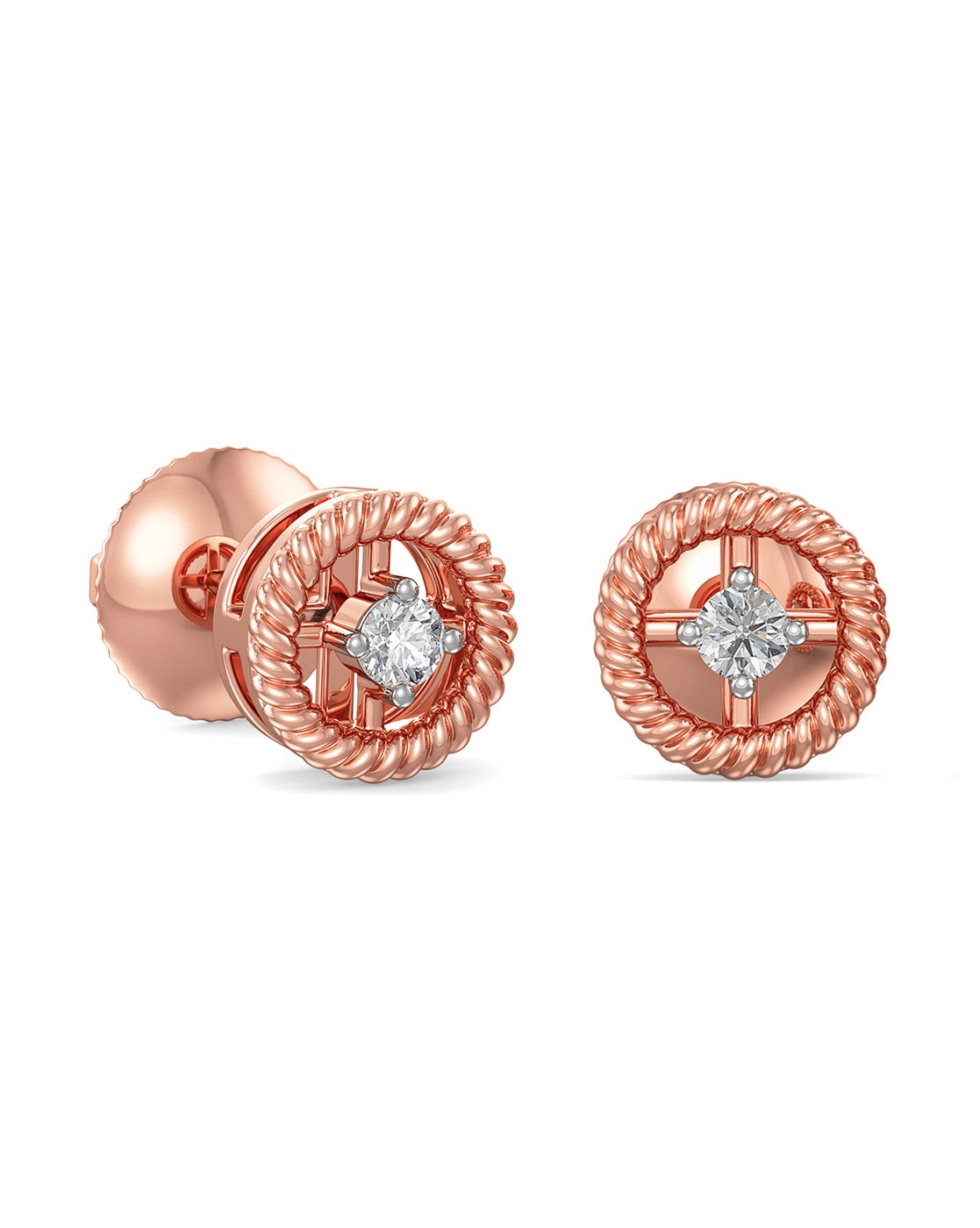 Princess Cut Diamond Stud Mens Earrings In 14K Rose Gold  Fascinating  Diamonds