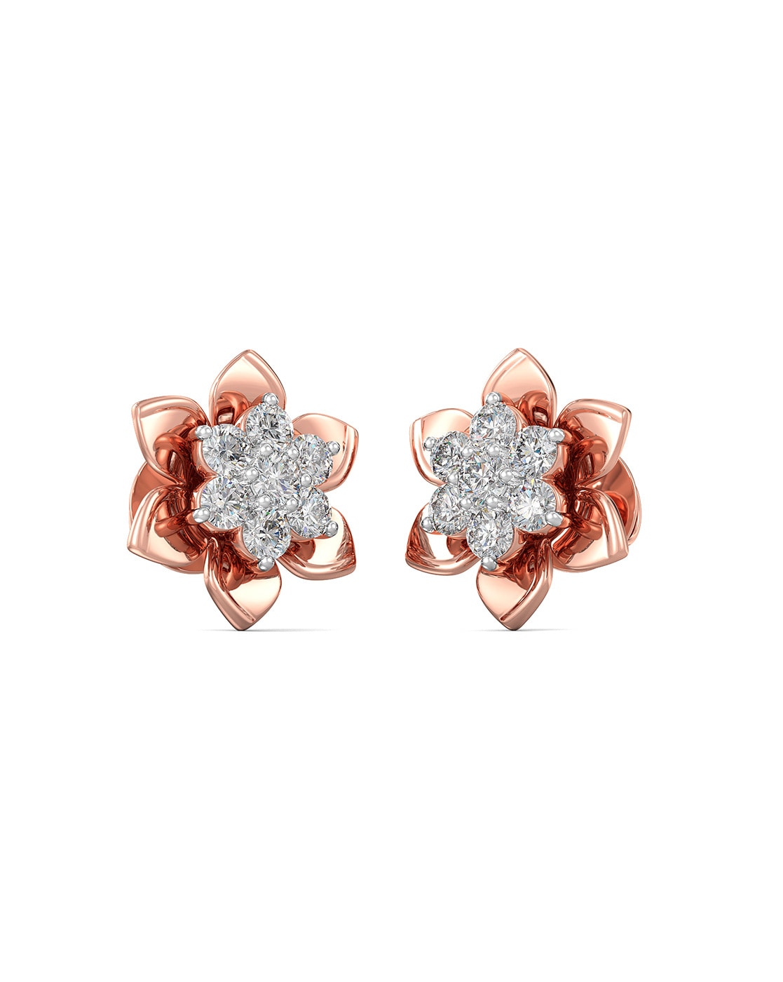 Rose Flower Diamond Earrings Stud Rose Gold  24kdiamond