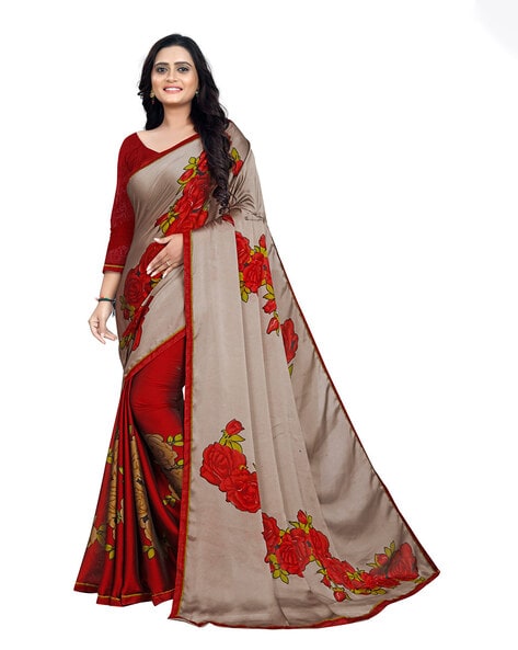 Buy red & grey Sarees for Women by JAANVI Online
