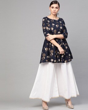 Floral Print Flared Kurta Suit Set
