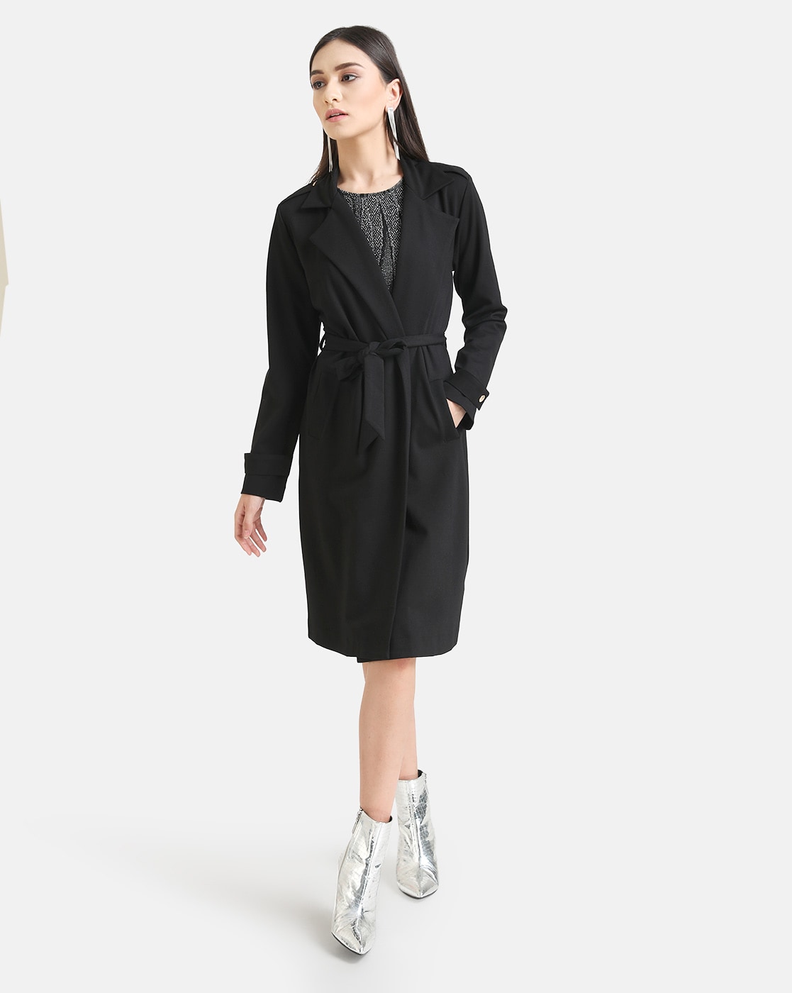 long black tie up coat