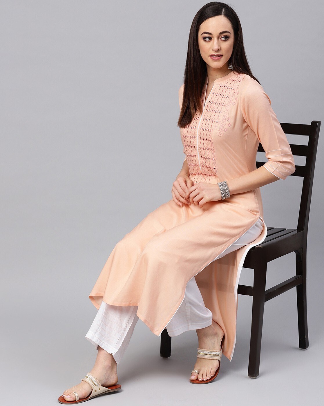 PEACH COLOR DESIGNER KURTI WITH PALAZZO DESIGN | Gown party wear, Kurti  designs, Indian fashion dresses