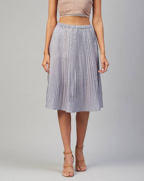 Pleated Flared Skirt with Elasticated Waist