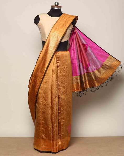 Black handloom tussar silk saree – Silk Ethnics