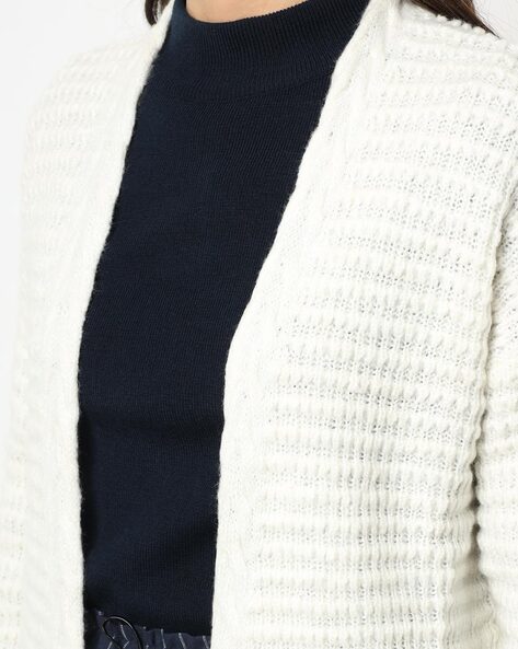 white waffle cardigan