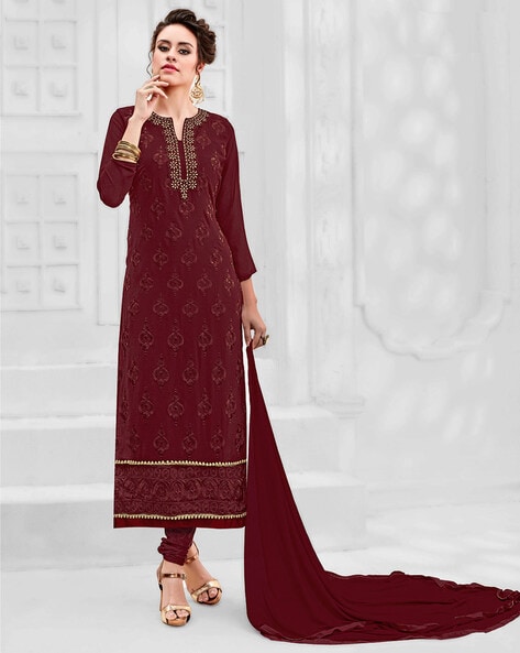 Embroidered 3-Piece Unstitched Dress Material Price in India