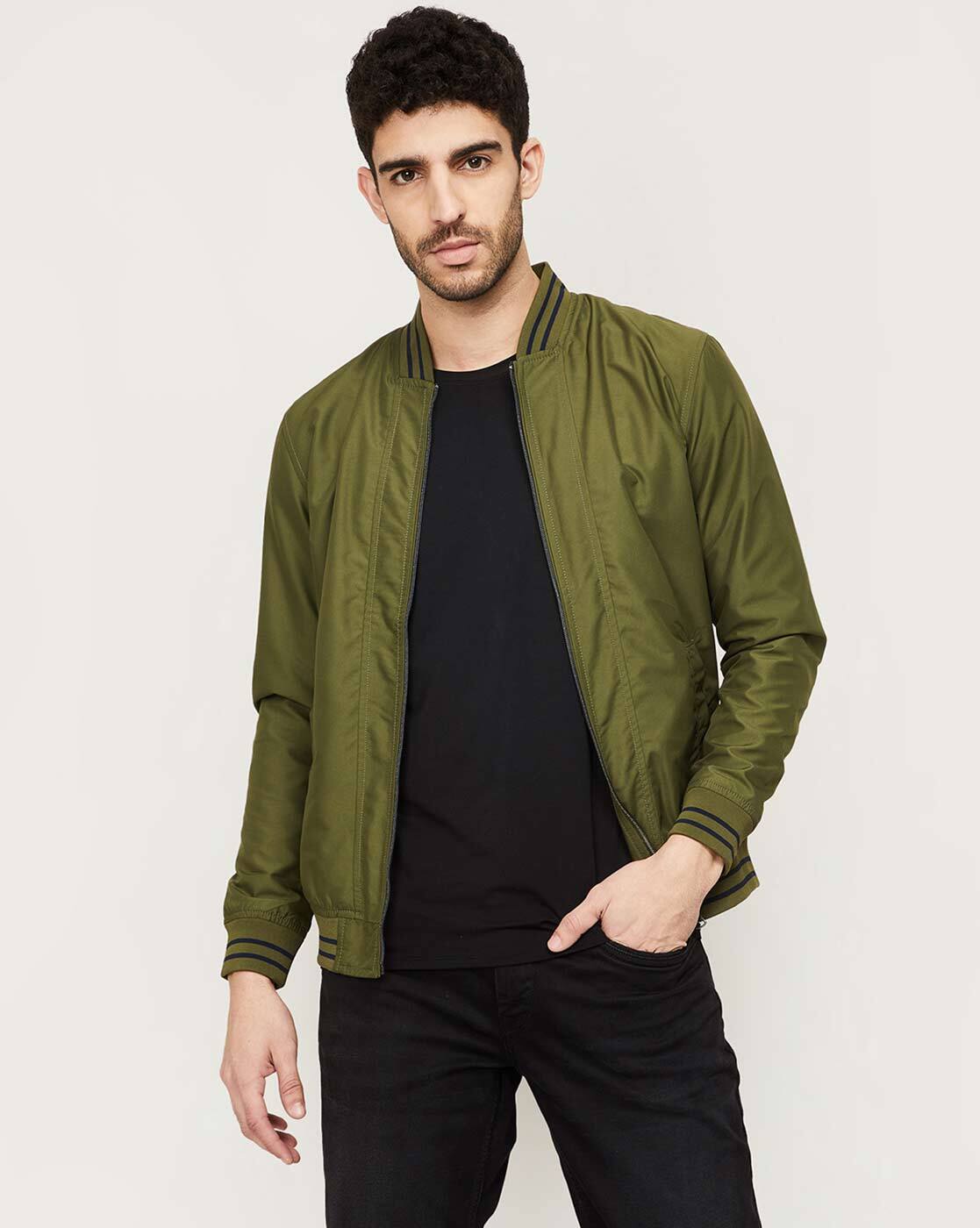 Buy Roadster Men Olive Green Solid Bomber Jacket - Jackets for Men