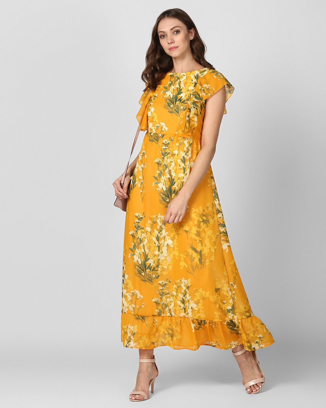 Amica Symmetrical Print Lace Maxi Dress, Yellow Floral – Jolie Moi Retail
