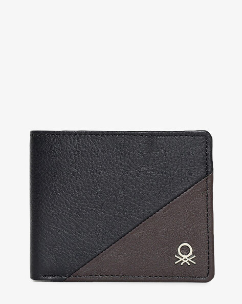 Colourblock Leather Bi-Fold Wallet with Logo Metal Accent