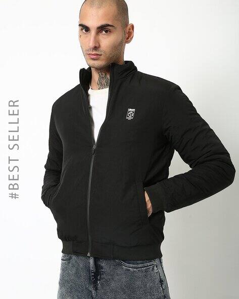 Zip-Front High-Neck Jacket with Kangaroo Pockets
