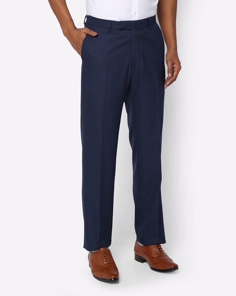 Buy Marks & Spencer Women Navy Blue Straight Fit Solid Formal Trousers -  Trousers for Women 2023964 | Myntra