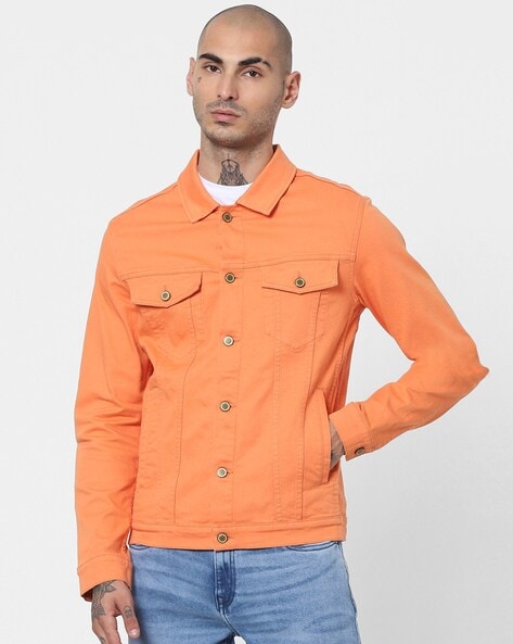 Mens orange jean on sale jacket