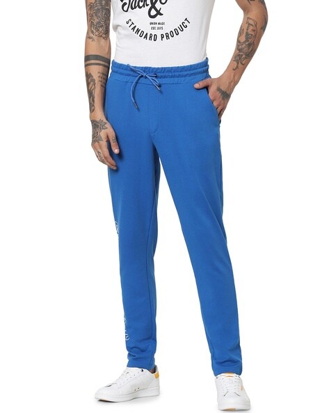 Brand Print Track Pants with Slip Pockets