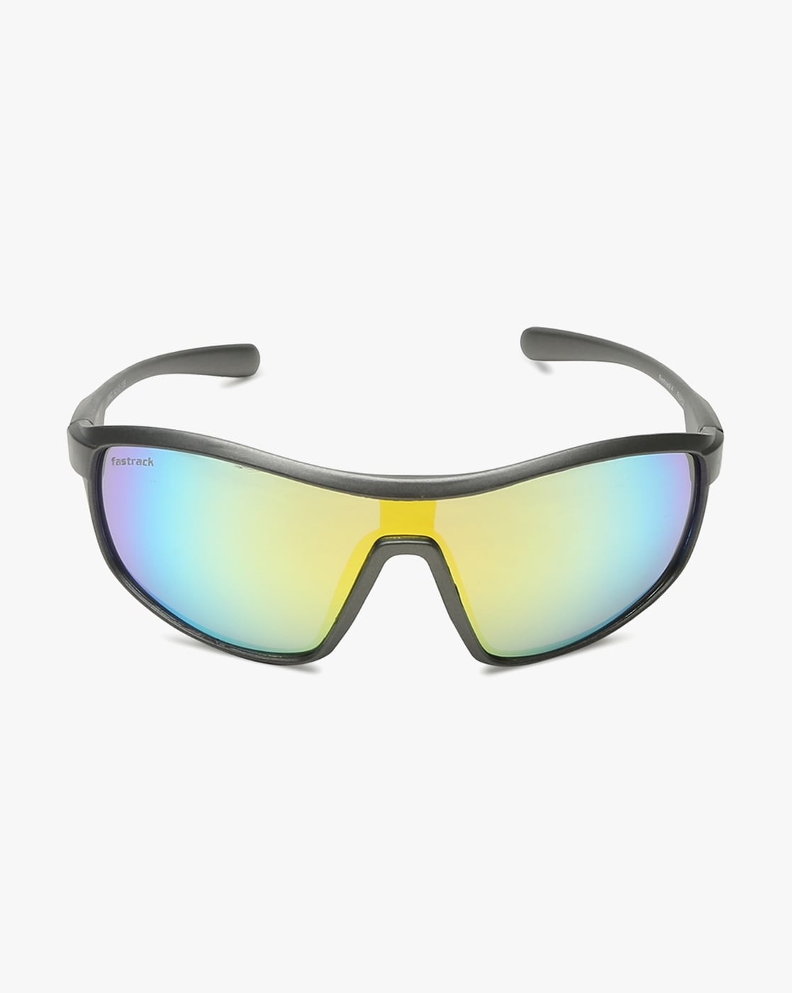 Color Mirror Single Lens Metal Wraparound Shield Sunglasses - sunglass.la