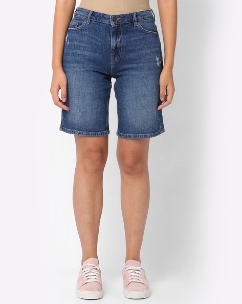 Buy Marks & Spencer Women Blue Washed Regular Fit Denim Shorts - Shorts for  Women 8463713 | Myntra