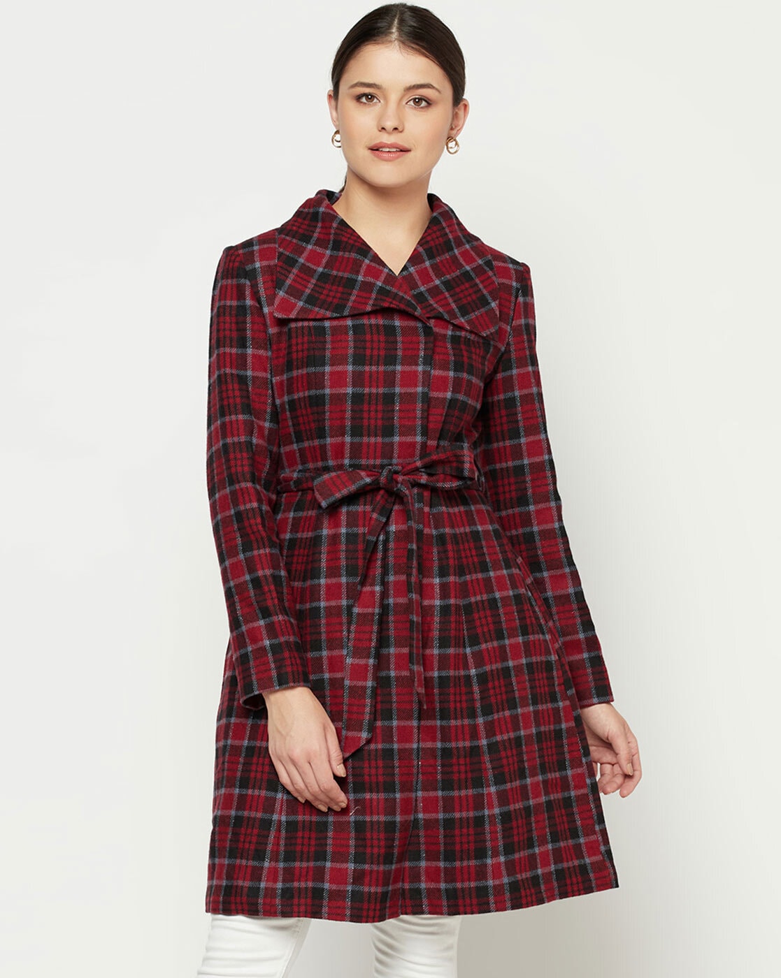 Red checked sale coat womens