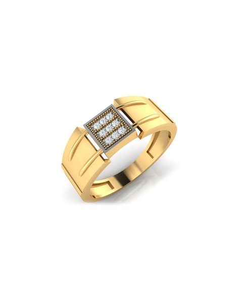 Mens Square Face Diamond Ring 18K Yellow Gold